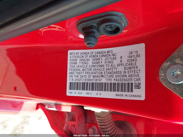 Honda CIVIC SI 2019 2HGFC1E56KH708197 Image 9