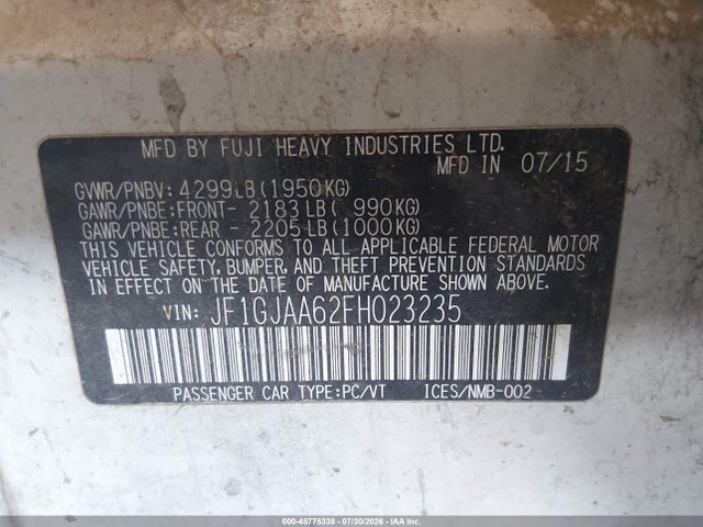 JF1GJAA62FH023235 Subaru Impreza 2.0i