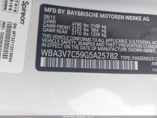 Aukcja sprzedaży 2016 Bmw 428i, vin: WBA3V7C59G5A25782, numer aukcji: 45775340