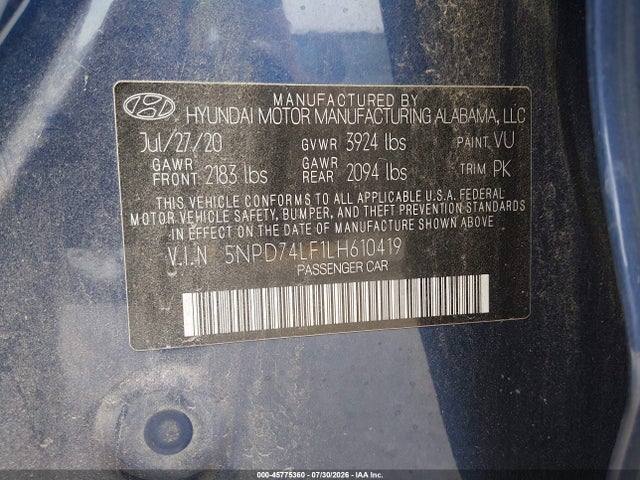 5NPD74LF1LH610419 Hyundai ELANTRA SE