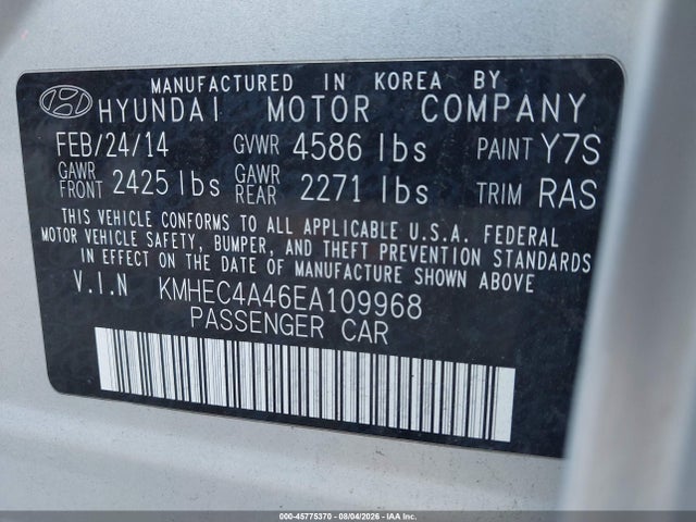 Продаж на аукціоні авто 2014 Hyundai Sonata Hybrid Limited, vin: KMHEC4A46EA109968, номер лоту: 45775370