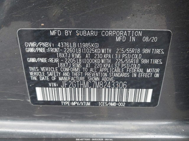 Продажа на аукционе авто 2021 Subaru Crosstrek Limited, vin: JF2GTHMC7M8243306, номер лота: 45775383