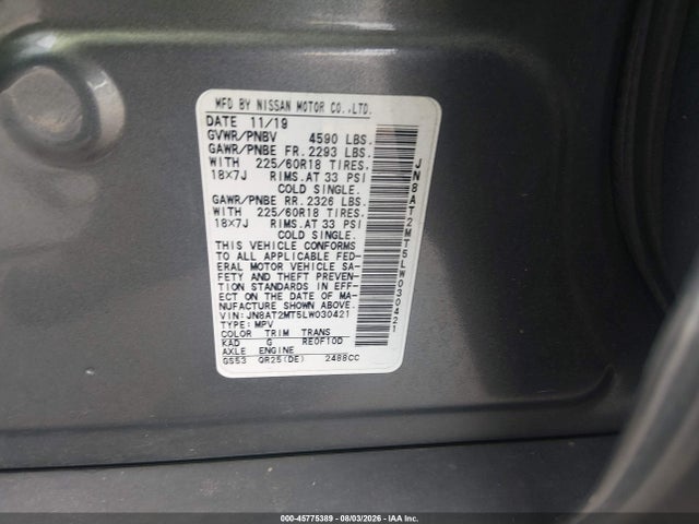 2020 Nissan Rogue Sv Fwd მანქანა იყიდება აუქციონზე, vin: JN8AT2MT5LW030421, აუქციონის ნომერი: 45775389