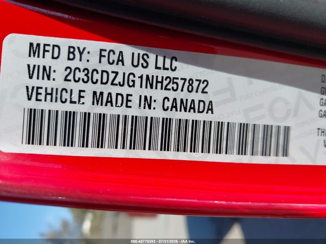 2C3CDZJG1NH257872 Dodge Challenger Gt