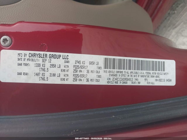 45775403 :رقم المزاد ، 2C4RC1CGXDR564912 vin ، 2013 Chrysler Town & Country Touring-l مزاد بيع