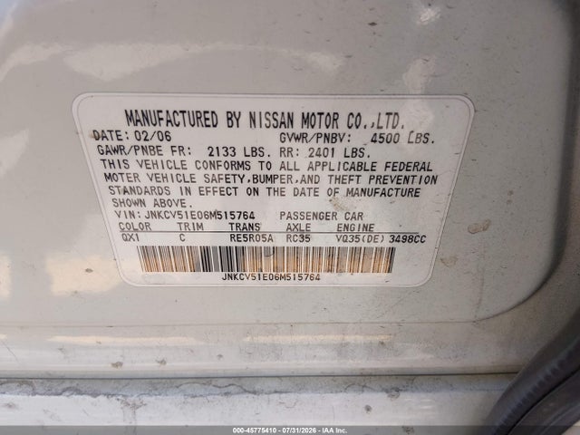 Продажа на аукционе авто 2006 Infiniti G35, vin: JNKCV51E06M515764, номер лота: 45775410