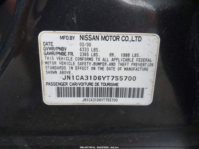 Aukcja sprzedaży 2000 Nissan Maxima Gle/gxe/se, vin: JN1CA31D6YT755700, numer aukcji: 45775416