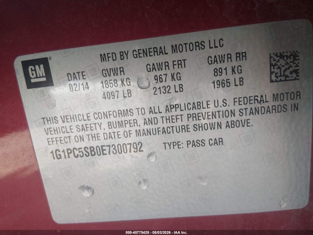 Chevrolet Cruze 1lt Auto 2014 1G1PC5SB0E7300792 Image 9