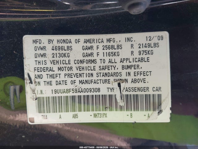 2010 Acura Tl 3.5 მანქანა იყიდება აუქციონზე, vin: 19UUA8F59AA009308, აუქციონის ნომერი: 45775459