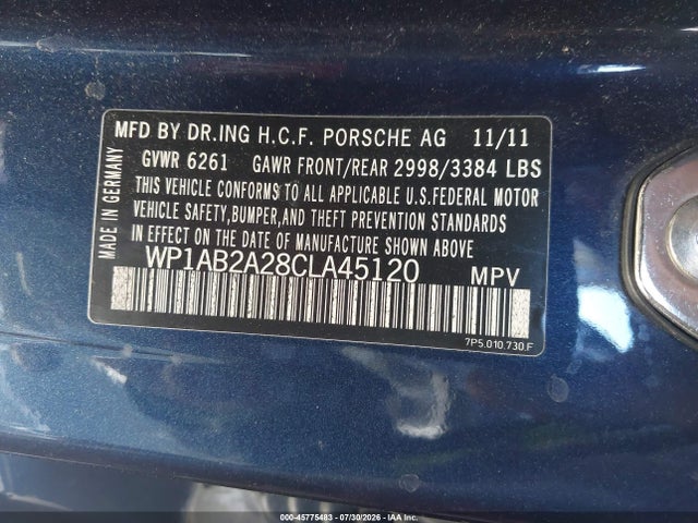 Продаж на аукціоні авто 2012 Porsche Cayenne S, vin: WP1AB2A28CLA45120, номер лоту: 45775483