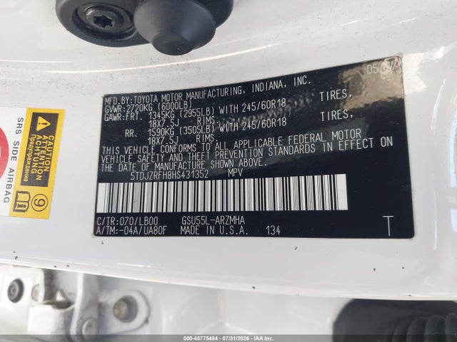 Toyota Highlander Xle 2017 5TDJZRFH8HS431352 Image 9