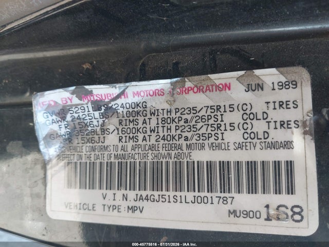 Aukcja sprzedaży 1990 Mitsubishi Montero Ls, vin: JA4GJ51S1LJ001787, numer aukcji: 45775516