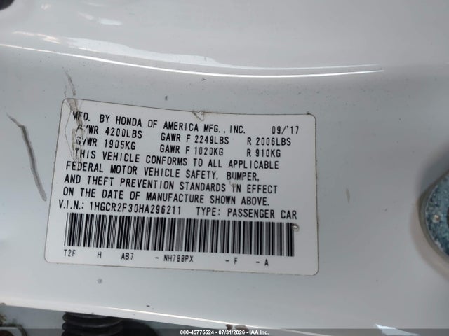 1HGCR2F30HA296211 Honda ACCORD LX