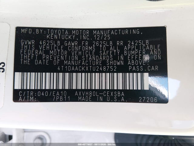 4T1DAACKXTU248752 Toyota CAMRY SE