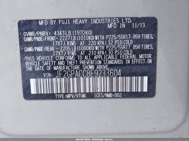 45775534 :رقم المزاد ، JF2GPACC8E9233604 vin ، 2014 Subaru Xv Crosstrek 2.0i Premium مزاد بيع