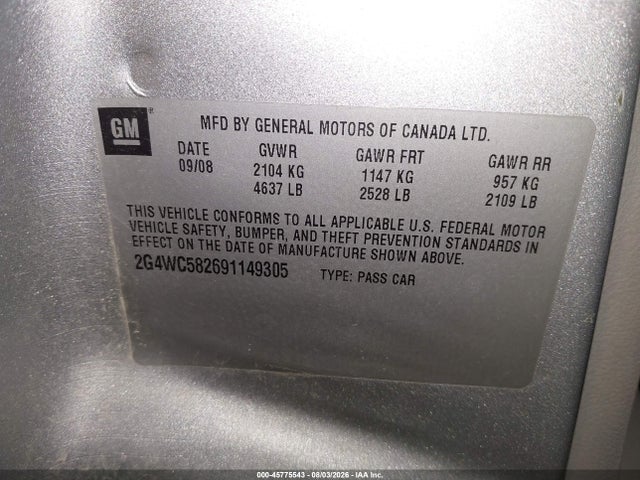 2009 Buick Lacrosse Cx მანქანა იყიდება აუქციონზე, vin: 2G4WC582691149305, აუქციონის ნომერი: 45775543
