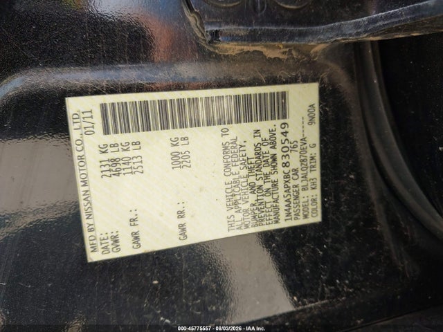 Продаж на аукціоні авто 2011 Nissan Maxima 3.5 S, vin: 1N4AA5APXBC830549, номер лоту: 45775557
