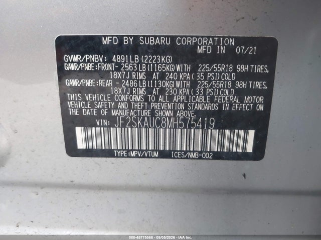 Aukcja sprzedaży 2021 Subaru Forester Limited, vin: JF2SKAUC8MH575419, numer aukcji: 45775568