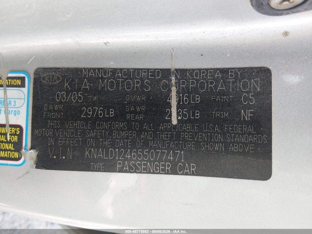 Aukcja sprzedaży 2005 Kia Amanti, vin: KNALD124655077471, numer aukcji: 45775582