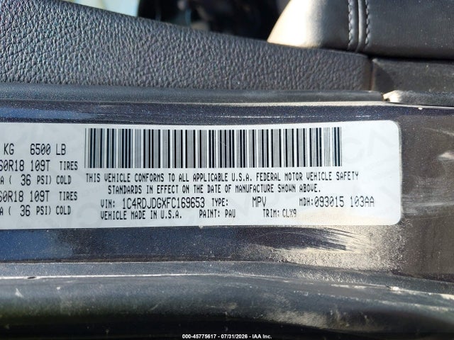 Продажа на аукционе авто 2015 Dodge Durango Limited, vin: 1C4RDJDGXFC169653, номер лота: 45775617