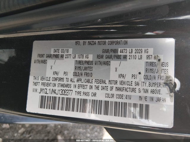 Aukcja sprzedaży 2018 Mazda Mazda6 Touring, vin: JM1GL1VM4J1306377, numer aukcji: 45775627