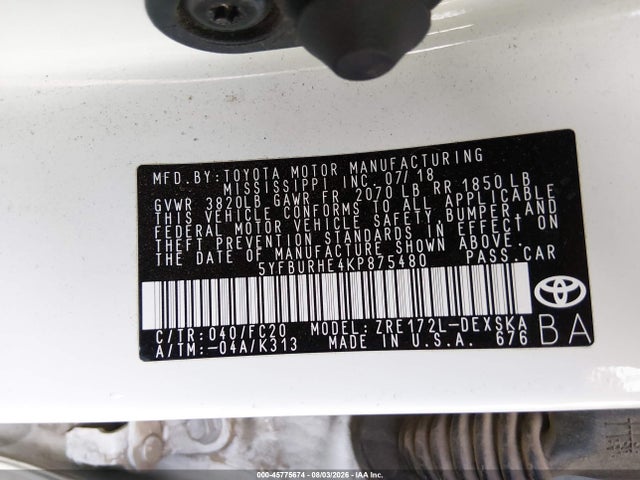 Toyota COROLLA SE 2019 5YFBURHE4KP875480 Image 9