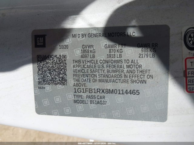 Chevrolet Camaro Rwd 1lt 2021 1G1FB1RX8M0114465 Image 9