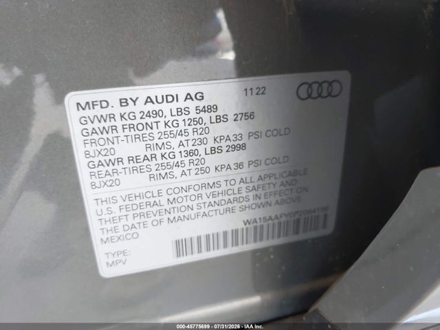 Aukcja sprzedaży 2023 Audi Q5 Sportback Premium Plus 45 Tfsi S Line Quattro S Tronic, vin: WA15AAFY0P2064196, numer aukcji: 45775699