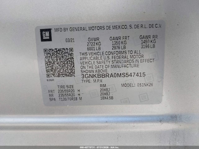 3GNKBBRA0MS547415 Chevrolet Blazer Fwd 1lt