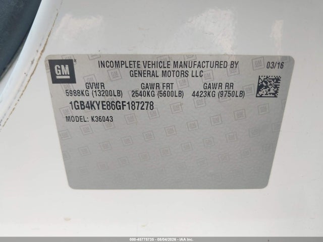 45775735 :رقم المزاد ، 1GB4KYE86GF187278 vin ، 2016 Chevrolet Silverado 3500hd Chassis Wt مزاد بيع