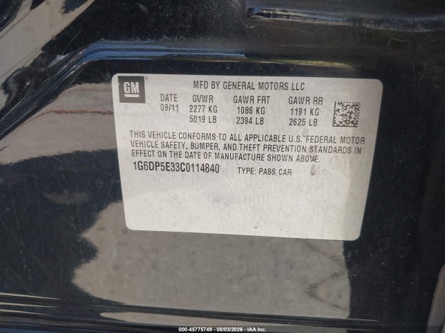 Продажа на аукционе авто 2012 Cadillac Cts Premium, vin: 1G6DP5E33C0114840, номер лота: 45775749