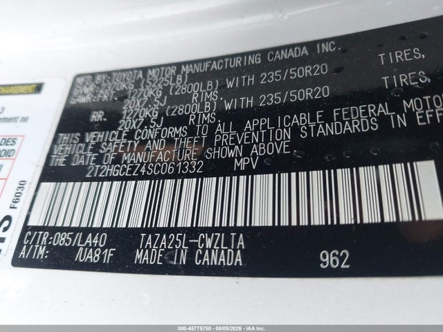 2025 Lexus Nx 350 Luxury მანქანა იყიდება აუქციონზე, vin: 2T2HGCEZ4SC061332, აუქციონის ნომერი: 45775750