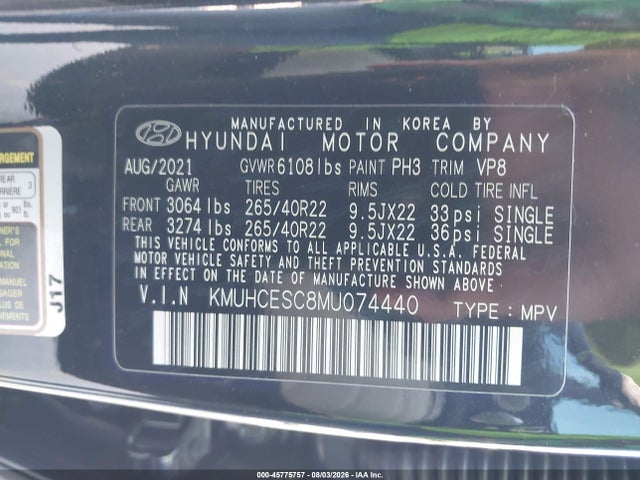2021 Genesis Gv80 3.5t Awd მანქანა იყიდება აუქციონზე, vin: KMUHCESC8MU074440, აუქციონის ნომერი: 45775757