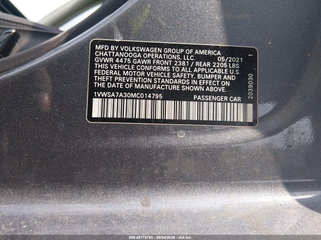 45775765 :رقم المزاد ، 1VWSA7A30MC014795 vin ، 2021 Volkswagen Passat 2.0t Se مزاد بيع