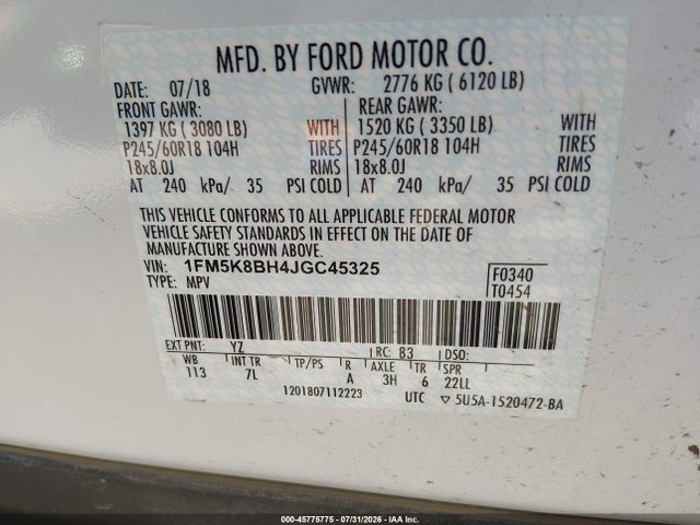Ford Explorer 2018 1FM5K8BH4JGC45325 Image 9
