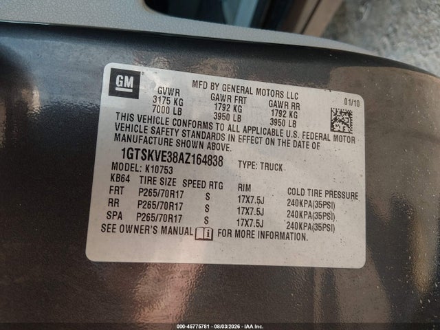 Продаж на аукціоні авто 2010 Gmc Sierra 1500 Sle, vin: 1GTSKVE38AZ164838, номер лоту: 45775781