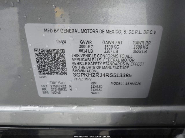 45775801 :رقم المزاد ، 3GPKHZRJ4RS513385 vin ، 2024 Honda Prologue Elite مزاد بيع