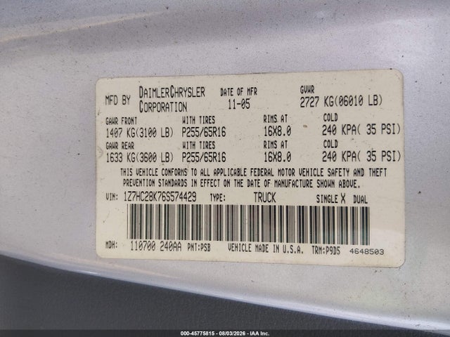 Продажа на аукционе авто 2006 Mitsubishi Raider Ls, vin: 1Z7HC28K76S574429, номер лота: 45775815