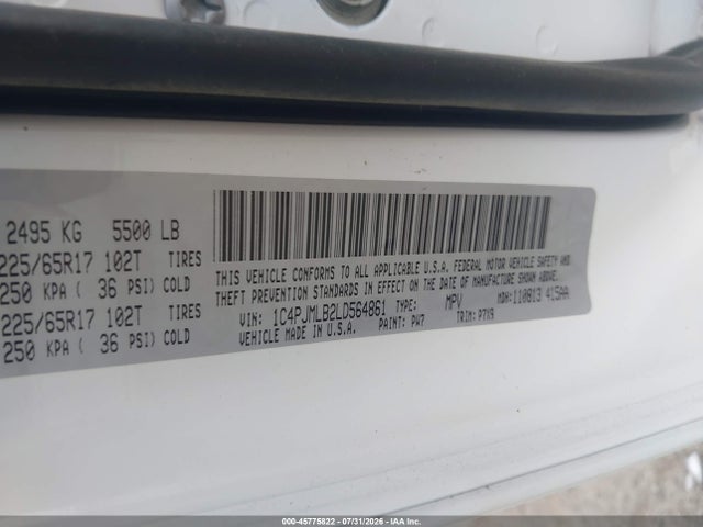 45775822 :رقم المزاد ، 1C4PJMLB2LD564861 vin ، 2020 Jeep Cherokee Latitude Plus 4x4 مزاد بيع