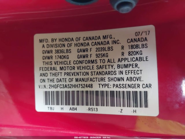 Honda CIVIC SI 2017 2HGFC3A52HH752448 Image 9