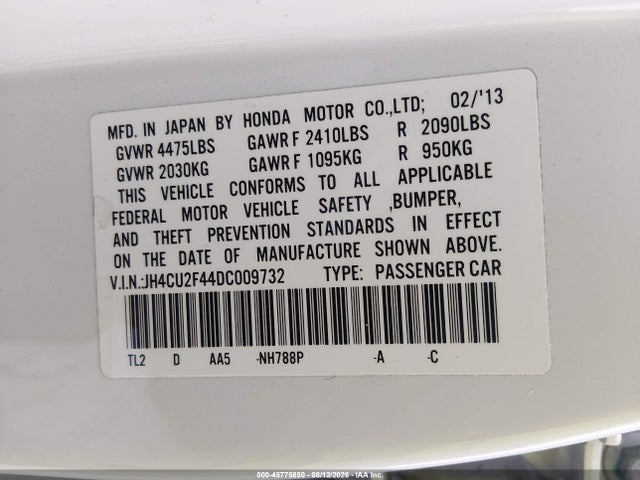 Продажа на аукционе авто 2013 Acura Tsx 2.4, vin: JH4CU2F44DC009732, номер лота: 45775850