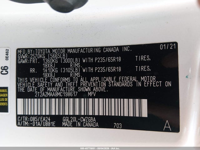 45775851 :رقم المزاد ، 2T2AZMAA8MC198617 vin ، 2021 Lexus Rx 350 مزاد بيع