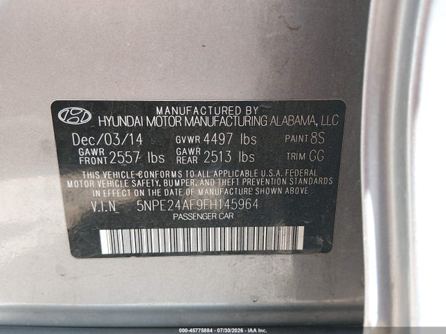 Hyundai SONATA SE 2015 5NPE24AF9FH145964 Image 9