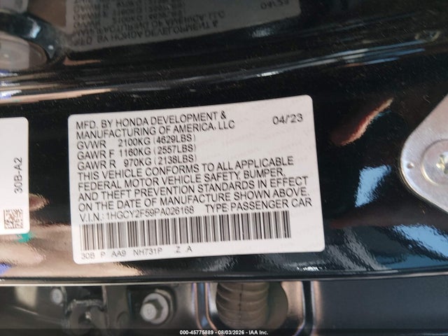 Продажа на аукционе авто 2023 Honda Accord Hybrid Sport, vin: 1HGCY2F59PA026168, номер лота: 45775889