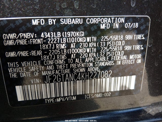 Продаж на аукціоні авто 2019 Subaru Crosstrek 2.0i Limited, vin: JF2GTANC4KH227082, номер лоту: 45775938