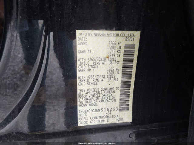 Aukcja sprzedaży 2014 Nissan Titan Sv, vin: 1N6BA0EC2EN516263, numer aukcji: 45775955