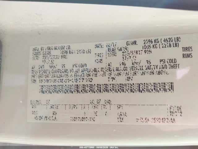 1FMCU0GD2HUE77362 Ford ESCAPE SE