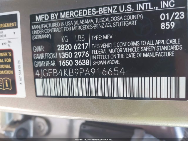 Aukcja sprzedaży 2023 Mercedes-benz Gle 350 4matic, vin: 4JGFB4KB9PA916654, numer aukcji: 45776015