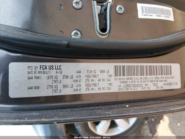 Продажа на аукционе авто 2016 Ram 1500 Slt, vin: 1C6RR6GT0GS332316, номер лота: 45776028
