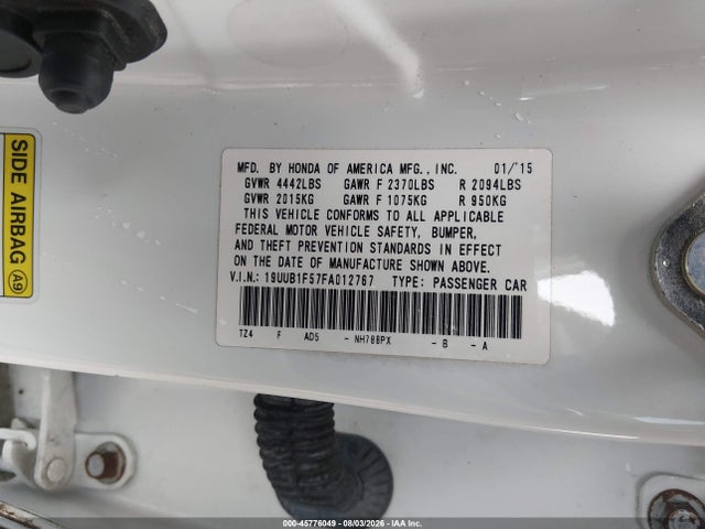 19UUB1F57FA012767 Acura TLX TECH